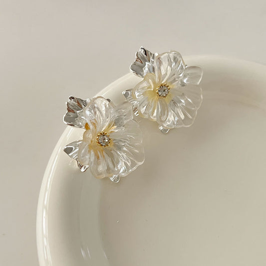 MY33683水晶透明花朵耳環女法式時尚小清新耳環個性歐美潮耳飾品925銀針