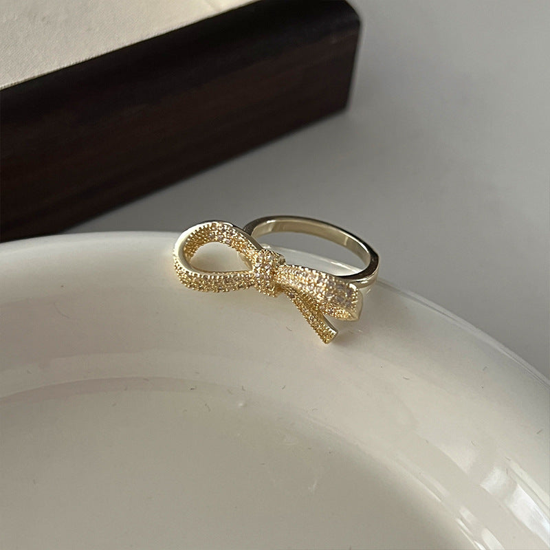 MY33602仙女風蝴蝶結戒指女設計小眾感微鑲焦點石輕奢2023年時尚食指環