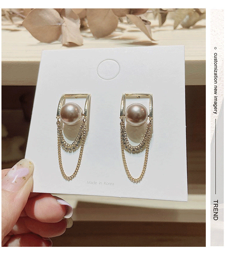 MY32714網紅流蘇耳環女韓國氣質高級感法式珍珠耳釘新款潮銀針耳飾