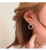 MY30208 雙圈方塊幾何個性辦公室耳環女首飾品簡約耳飾925銀針