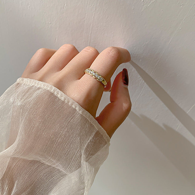 MY30701極簡風日韓鑲嵌鋯石開口戒指女時尚個性食指指環ins潮小眾設計款