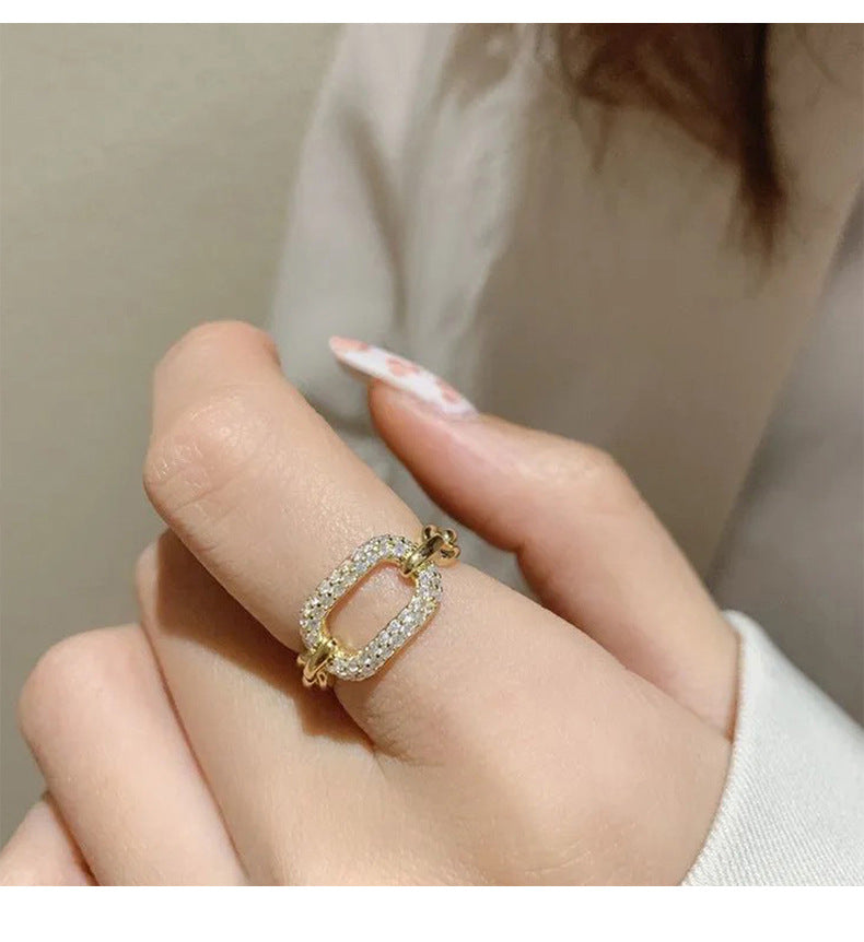 MY31773韓版個性ins網紅同款微鑲鋯石交叉戒指氣質輕奢指環開口食指戒