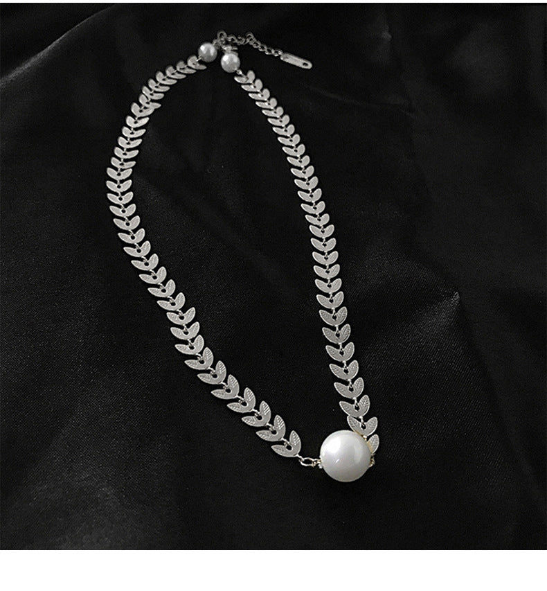 MY33353小眾設計ins風高級感葉子麥穗造型珍珠時尚輕奢頸鍊項鍊女生