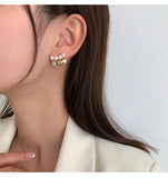 MY32283韓國甜美氣質愛心珍珠流蘇耳環復古氣質淑女風耳飾925銀針耳釘