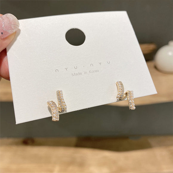 MY33661韓國新款小眾珍珠水鑽扭曲耳釘設計感耳環網紅耳飾百搭銀針耳釘