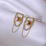 MY32714網紅流蘇耳環女韓國氣質高級感法式珍珠耳釘新款潮銀針耳飾