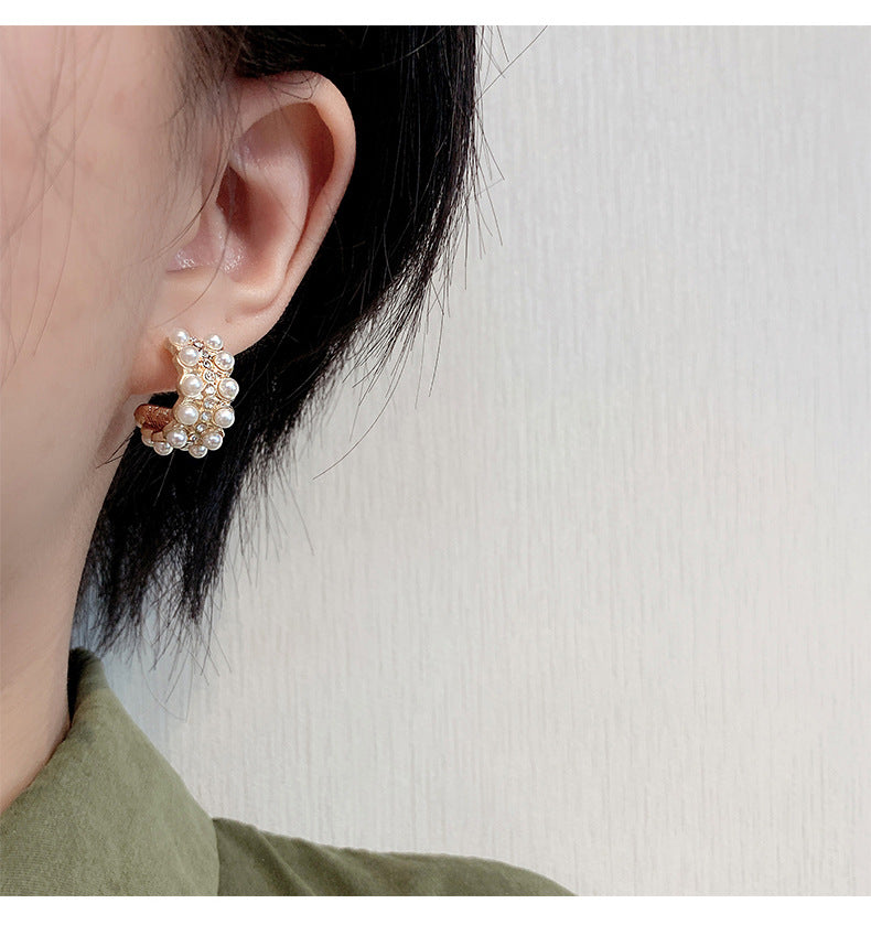 MY31759耳環女優雅高級感珍珠耳環韓國氣質高級時尚耳釘網紅冷淡風耳飾