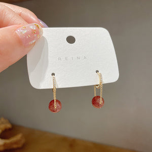 MY33885韓國夏季新款幸運能量草莓水晶球球耳環少女心耳飾個性精緻耳環