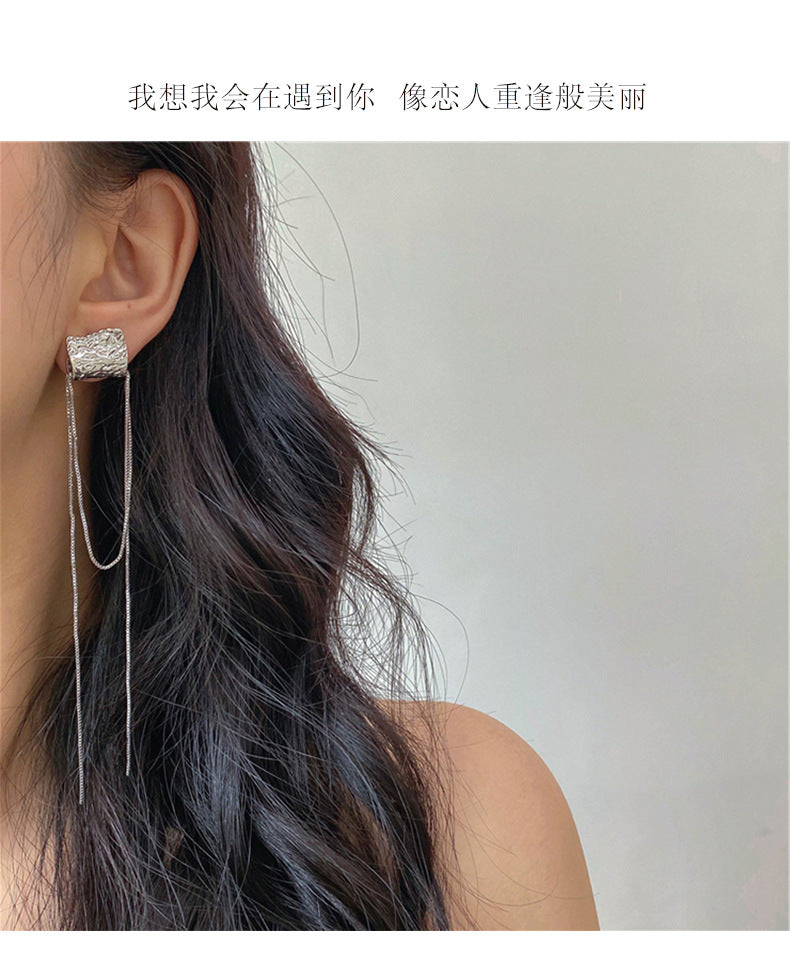 MY32803不對稱流蘇金屬耳環女夏2021年新款潮耳飾簡約耳釘冷淡風輕奢耳墜