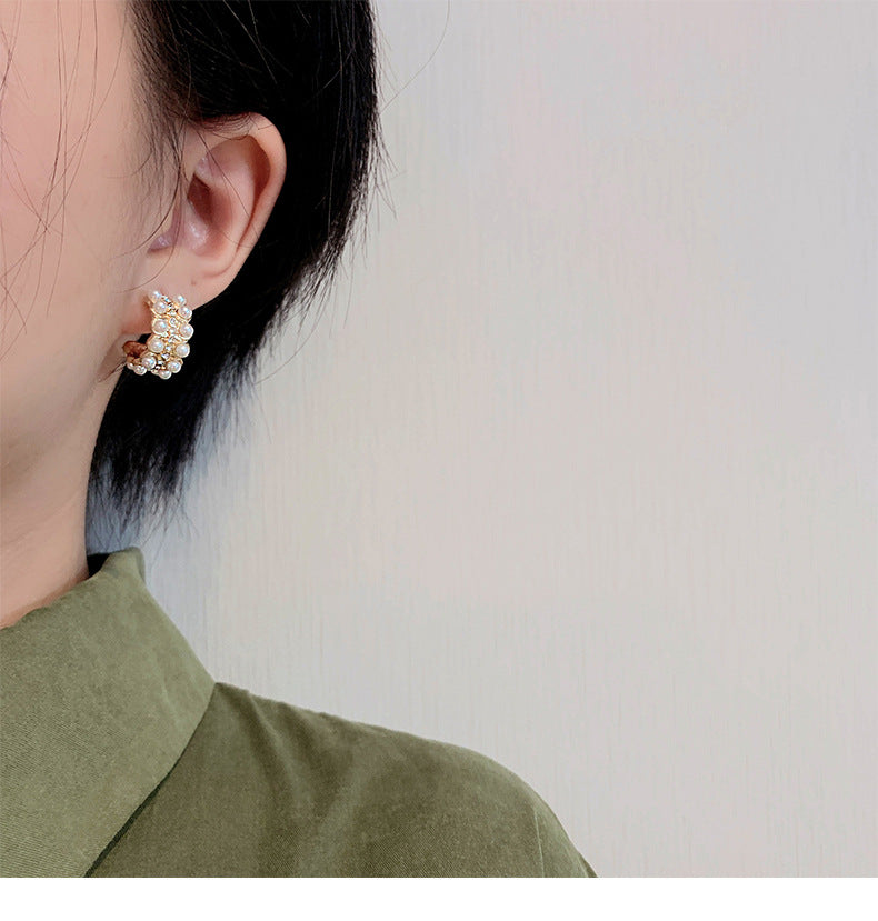 MY31759耳環女優雅高級感珍珠耳環韓國氣質高級時尚耳釘網紅冷淡風耳飾