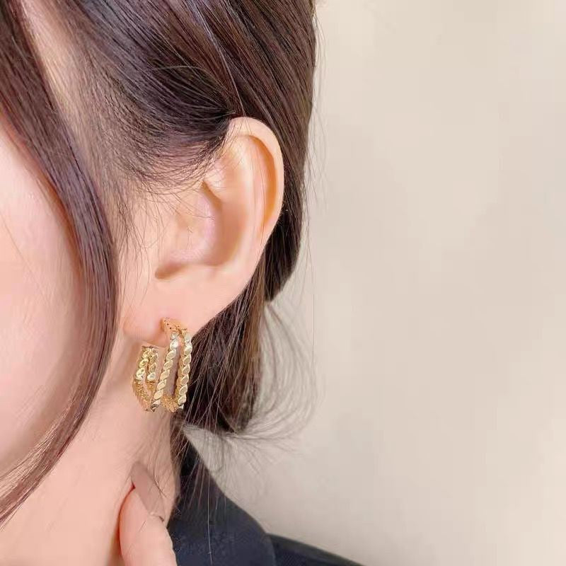 MY33942韓國方形幾何耳環女氣質高級大氣金屬風耳飾小眾設計感顯臉小飾品