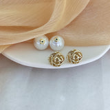 MY32946耳釘2020年時尚洋氣小眾設計感高級法式復古玫瑰花瓣珍珠耳環純銀
