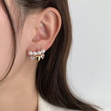 MY32283韓國甜美氣質愛心珍珠流蘇耳環復古氣質淑女風耳飾925銀針耳釘