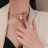 MY32684 珍珠鍊條項鍊2022年新款女小眾設計感ins冷淡風鎖骨鍊網紅脖頸鍊