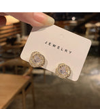 MY33876韓國圓形滿鑽鈕扣耳釘氣質復古港風耳環潮銀針耳飾品女高級感
