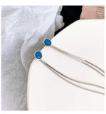 MY30069流蘇耳環韓國氣質長款藍色耳釘女純銀高級感2020新款網紅簡約耳飾