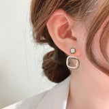 MY30208 雙圈方塊幾何個性辦公室耳環女首飾品簡約耳飾925銀針