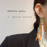 MY33460韓國復古絲帶耳環2021年新款潮長款流蘇氣質耳墜網紅時尚耳飾女