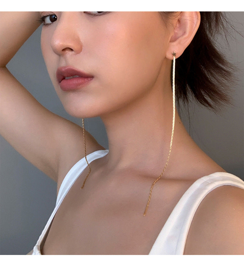 MY31152星星耳線設計感耳環女生小眾氣質簡約韓國個性長款耳墜925銀針