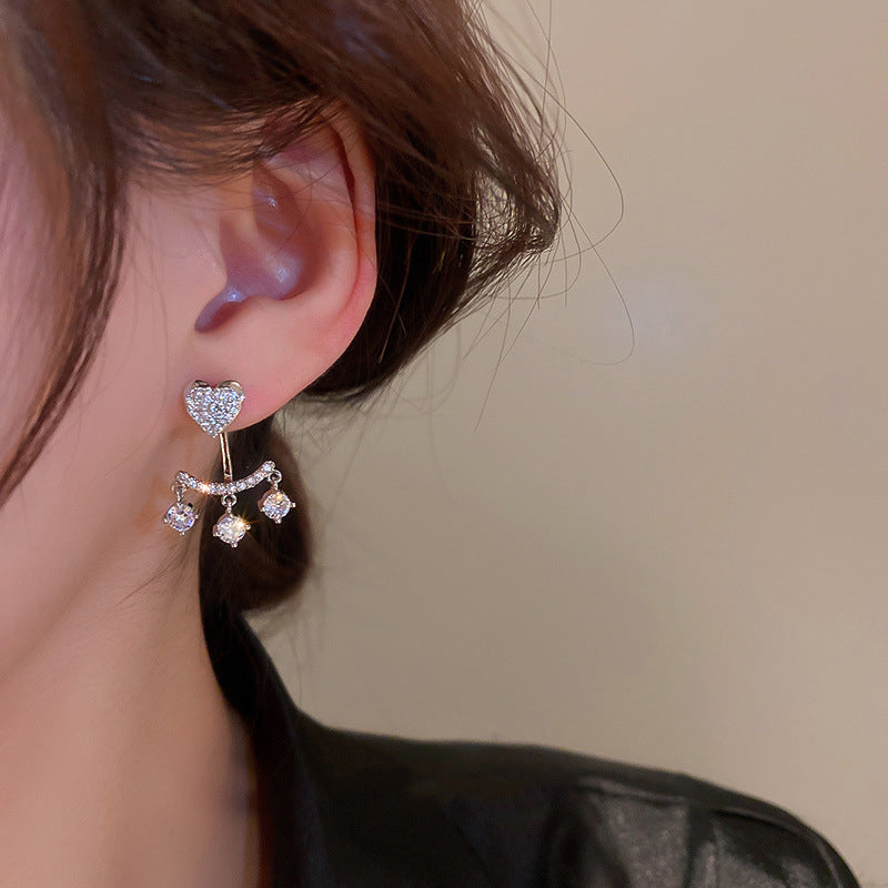 MY32273銀針一款兩戴鋯石愛心耳環韓國高級感時尚OL耳釘耳墜輕奢氣質耳飾
