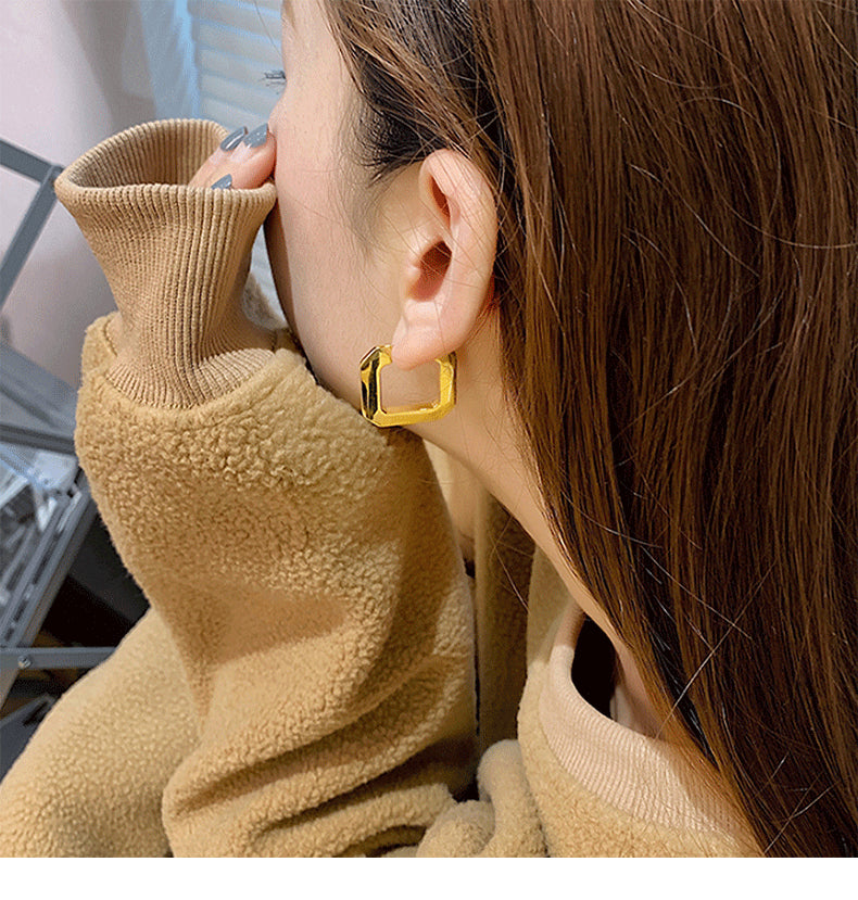 MY32961高級感光面幾何耳圈簡約冷淡風時尚百搭耳釘耳環女潮