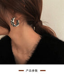 MY30605韓版樹脂耳環百搭復古豹紋氣質港風設計感潮歐美時尚半圓純銀耳飾