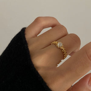 MY30969月光少女韓國ins復古宮廷風月光猫眼石戒指網紅開口戒指食指戒子