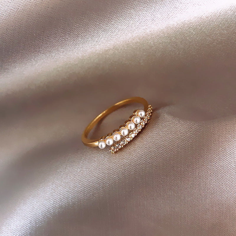 MY30386珍珠戒指女時尚個性食指指環ins潮網紅冷淡風日系輕奢時尚素圈