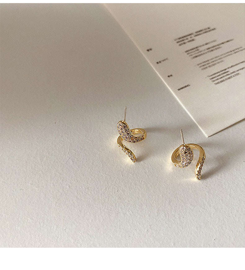 MY33159韓國東大門新款925銀針滿鑽蛇形耳釘時尚設計感顯氣質耳環耳飾