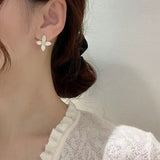 MY33574法式複古四葉草耳環氣質高級大氣耳釘簡約個性不對稱耳飾S925銀針
