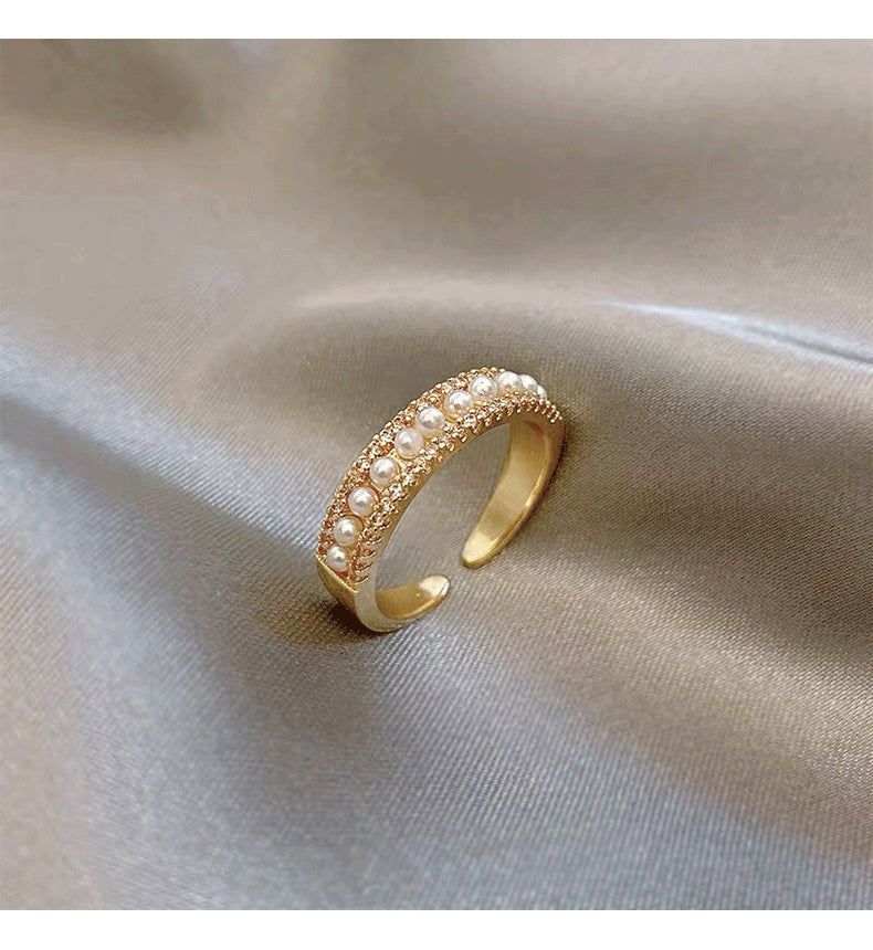 MY31204高級感珍珠戒指女小眾設計感ins潮冷淡風時尚個性網紅開口食指戒