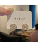 MY33876韓國圓形滿鑽鈕扣耳釘氣質復古港風耳環潮銀針耳飾品女高級感
