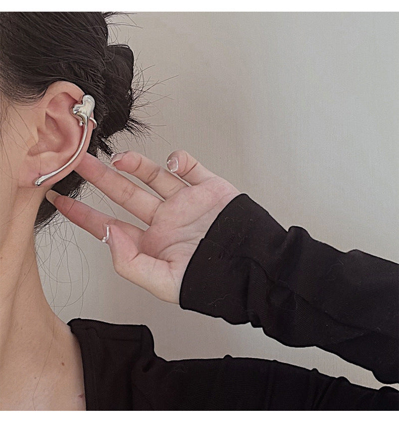 MY30597甜酷設計感法式光面愛心型弧形耳釘耳骨夾一體式耳環個性簡約耳飾
