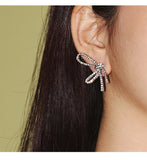MY30388 S925銀針高級感蝴蝶結耳釘不對稱耳環女 網紅耳飾ins簡約設計感