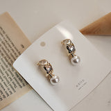 MY30388韩国简约设计几何C形珍珠耳圈925银针时尚个性耳钉网红甜美耳环女