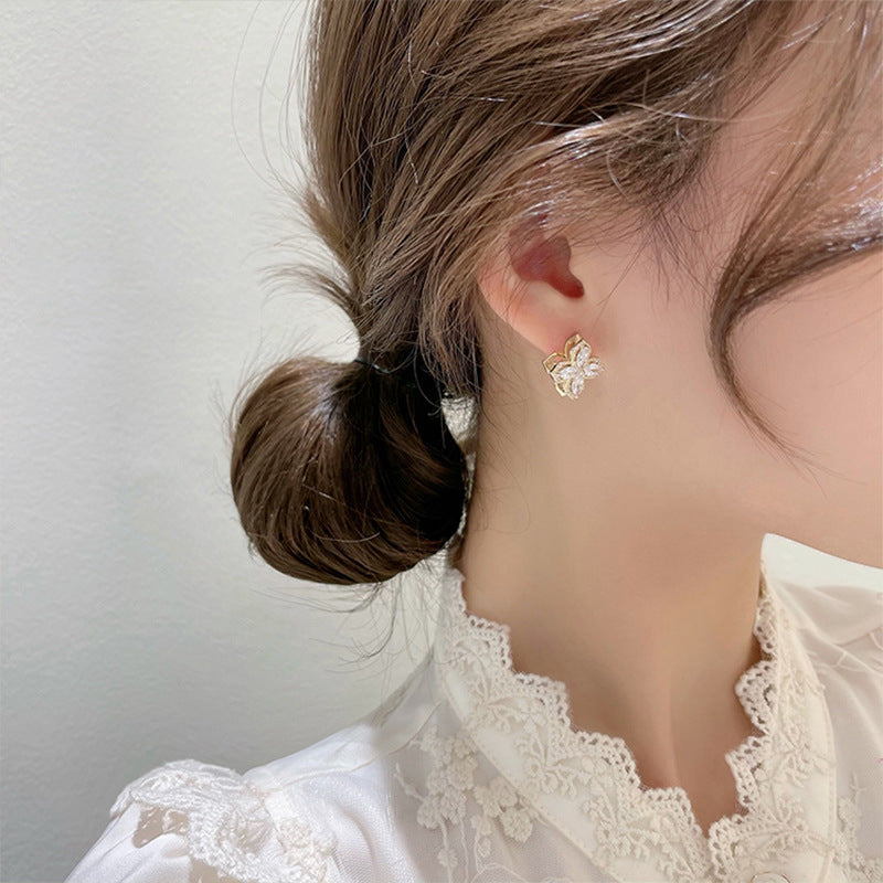 MY34050高級感鑲鑽花朵耳環2021年新款設計感耳釘春夏氣質銀針耳飾女