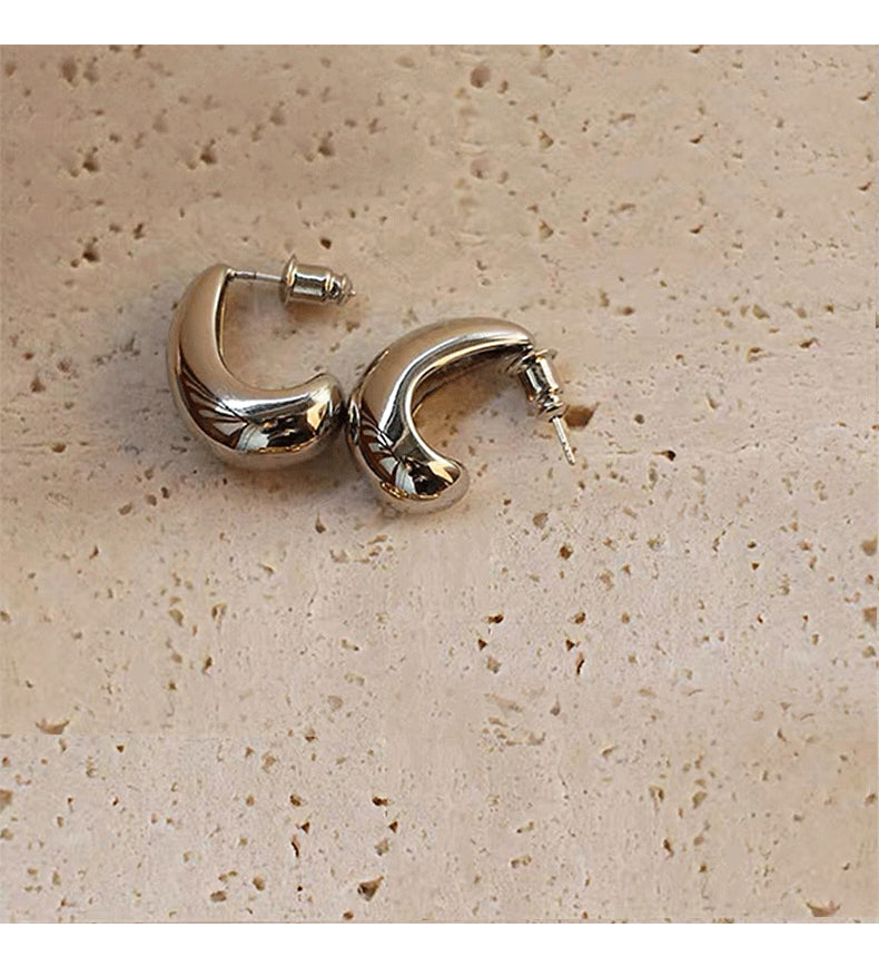 MY30139歐美個性氣質高級感耳環純銀耳飾簡約半圓耳圈復古冷淡風網紅耳釘