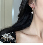 MY30683珍珠耳釘個性鏈條小眾設計感耳環氣質簡約網紅耳飾S925銀針