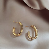 MY31762新款銀針禦姐雙C型金色耳飾歐美風小眾幾何設計感個性耳環