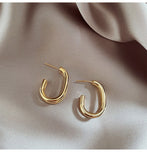 MY31762新款銀針禦姐雙C型金色耳飾歐美風小眾幾何設計感個性耳環