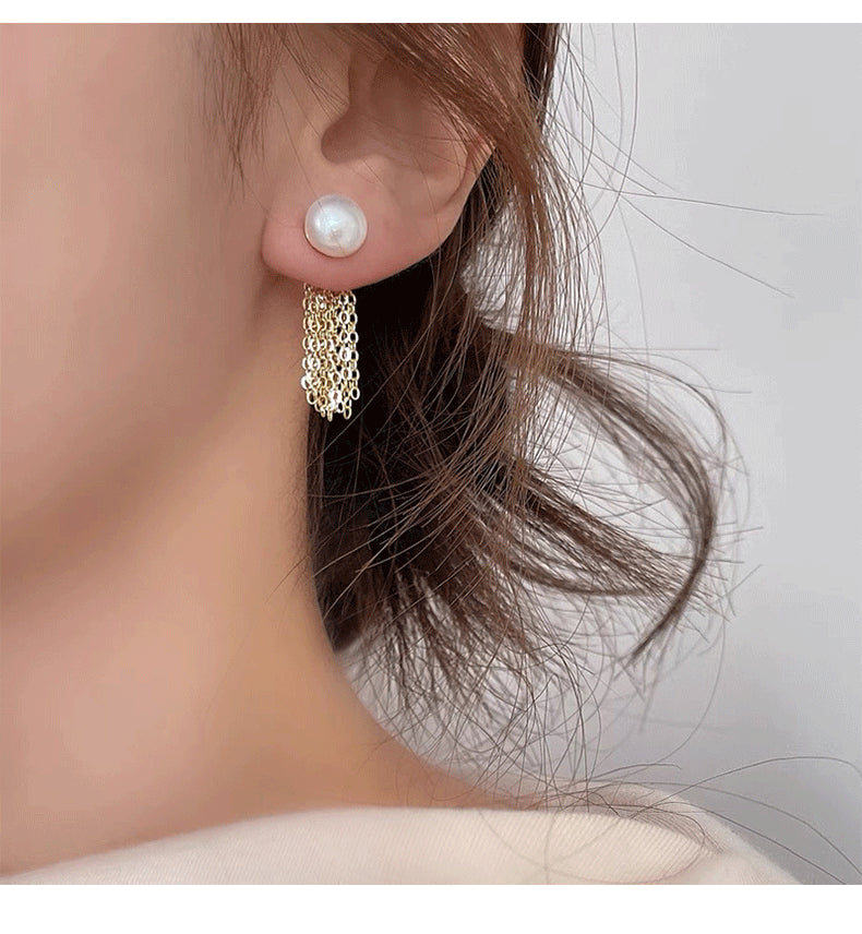 MY33160珍珠小流蘇2021年新款潮高級感耳釘百搭日韓氣質簡約純銀耳環耳飾
