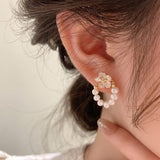 MY35541新款潮韓國耳飾小眾設計S925銀針耳釘花朵鋯石天然珍珠耳環