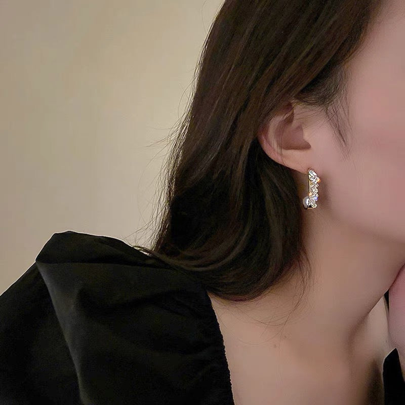 MY33205潮水晶珍珠耳飾2021年新款純銀耳環高級感輕奢法式氣質網紅耳釘