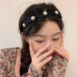 MY32988秋冬水鑽發箍韓國復古法式頭箍髮卡百搭外出仙女森系超仙韓版頭飾