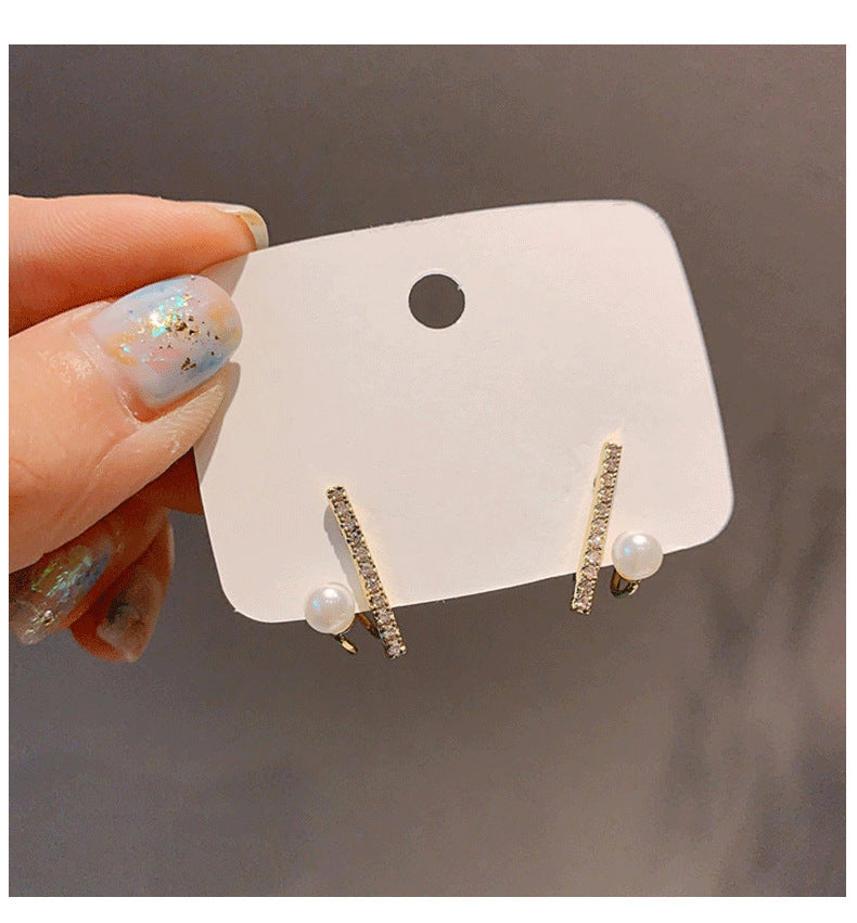 MY31172韓國東大門飾品新款純銀耳環設計感珍珠亮鑽耳扣小巧氣質仙女耳釘