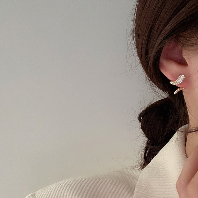 MY33159韓國東大門新款925銀針滿鑽蛇形耳釘時尚設計感顯氣質耳環耳飾