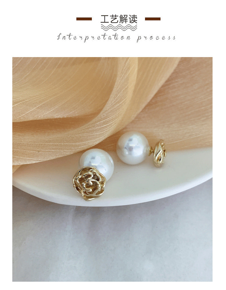MY32946耳釘2020年時尚洋氣小眾設計感高級法式復古玫瑰花瓣珍珠耳環純銀