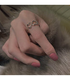 MY30338純銀鏤空戒指女時尚個性輕奢小眾精緻氣質愛心開口可調節食指指環