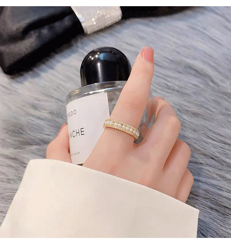 MY31204高級感珍珠戒指女小眾設計感ins潮冷淡風時尚個性網紅開口食指戒