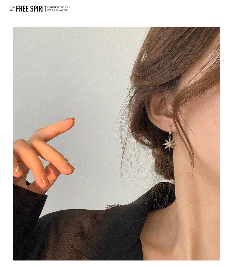 MY33821高級感耳環女氣質時尚芒星耳扣鑲鑽大氣耳飾2021年新款潮